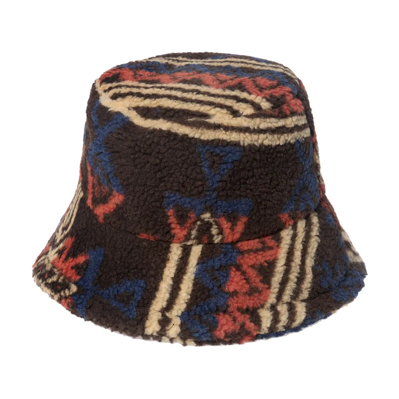New Outdoor Multicolor Rainbow Faux Fur Letter Pattern Bucket Hats Women Winter Soft Warm Gorros Mujer
