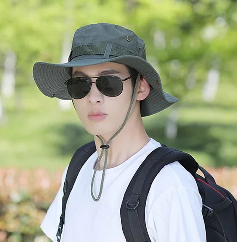 Summer Solid Bucket Hats for Mens Fisherman Hats with Wide Brim Sun Fishing Bucket Hat Breathable Mesh Polyester Sun Hat