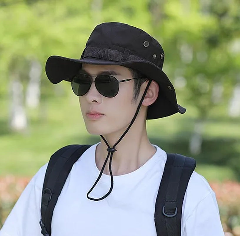 Summer Solid Bucket Hats for Mens Fisherman Hats with Wide Brim Sun Fishing Bucket Hat Breathable Mesh Polyester Sun Hat
