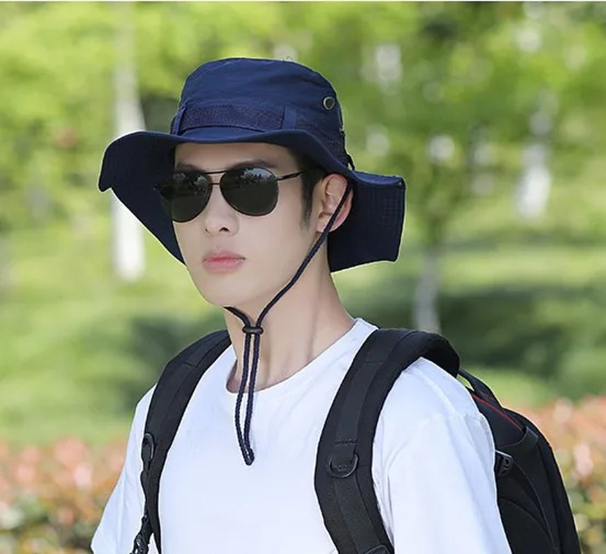 Summer Solid Bucket Hats for Mens Fisherman Hats with Wide Brim Sun Fishing Bucket Hat Breathable Mesh Polyester Sun Hat