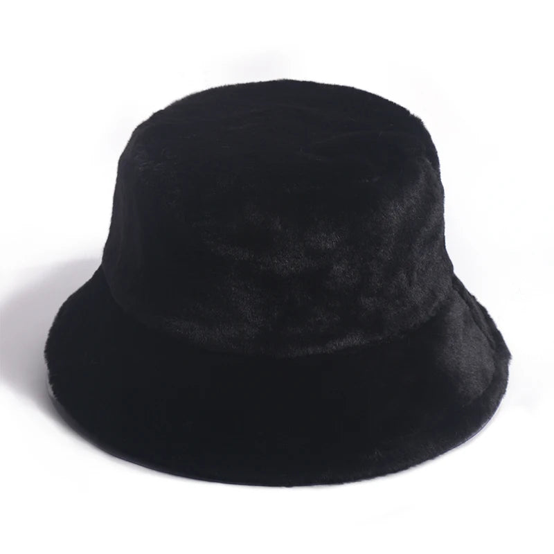 New Outdoor Multicolor Rainbow Faux Fur Letter Pattern Bucket Hats Women Winter Soft Warm Gorros Mujer