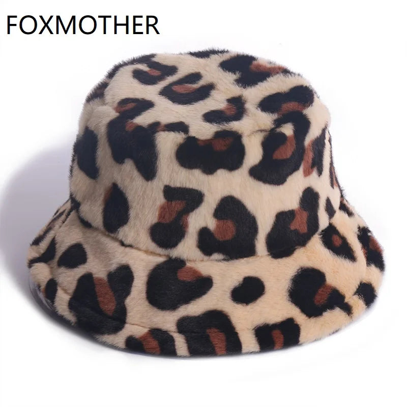 New Outdoor Multicolor Rainbow Faux Fur Letter Pattern Bucket Hats Women Winter Soft Warm Gorros Mujer