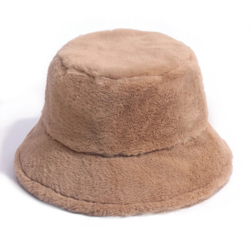 New Outdoor Multicolor Rainbow Faux Fur Letter Pattern Bucket Hats Women Winter Soft Warm Gorros Mujer
