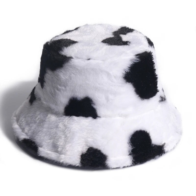 New Outdoor Multicolor Rainbow Faux Fur Letter Pattern Bucket Hats Women Winter Soft Warm Gorros Mujer