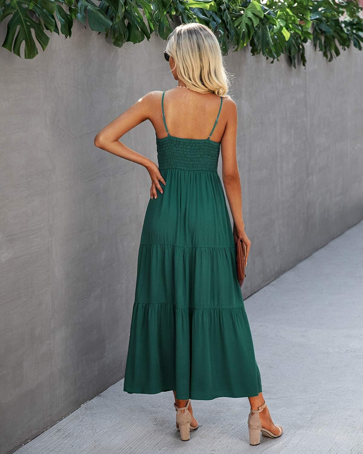 Women'S Beach Crochet Lace Maxi Dress Solid Color Summer Vacation Spaghetti Strap Long Dress 2024