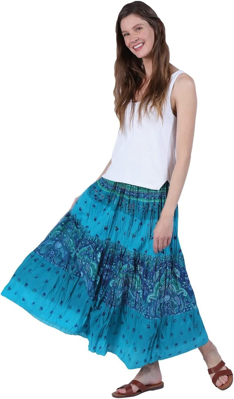 Womens Peasant Skirt Boho Skirts for Women Long Tiered Skirt