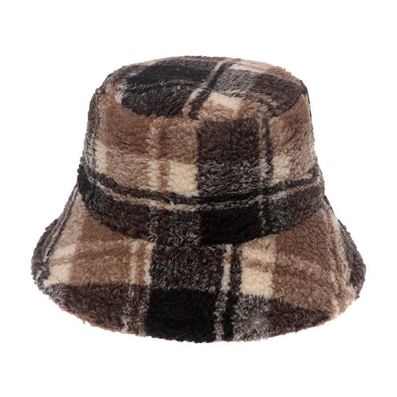 New Outdoor Multicolor Rainbow Faux Fur Letter Pattern Bucket Hats Women Winter Soft Warm Gorros Mujer